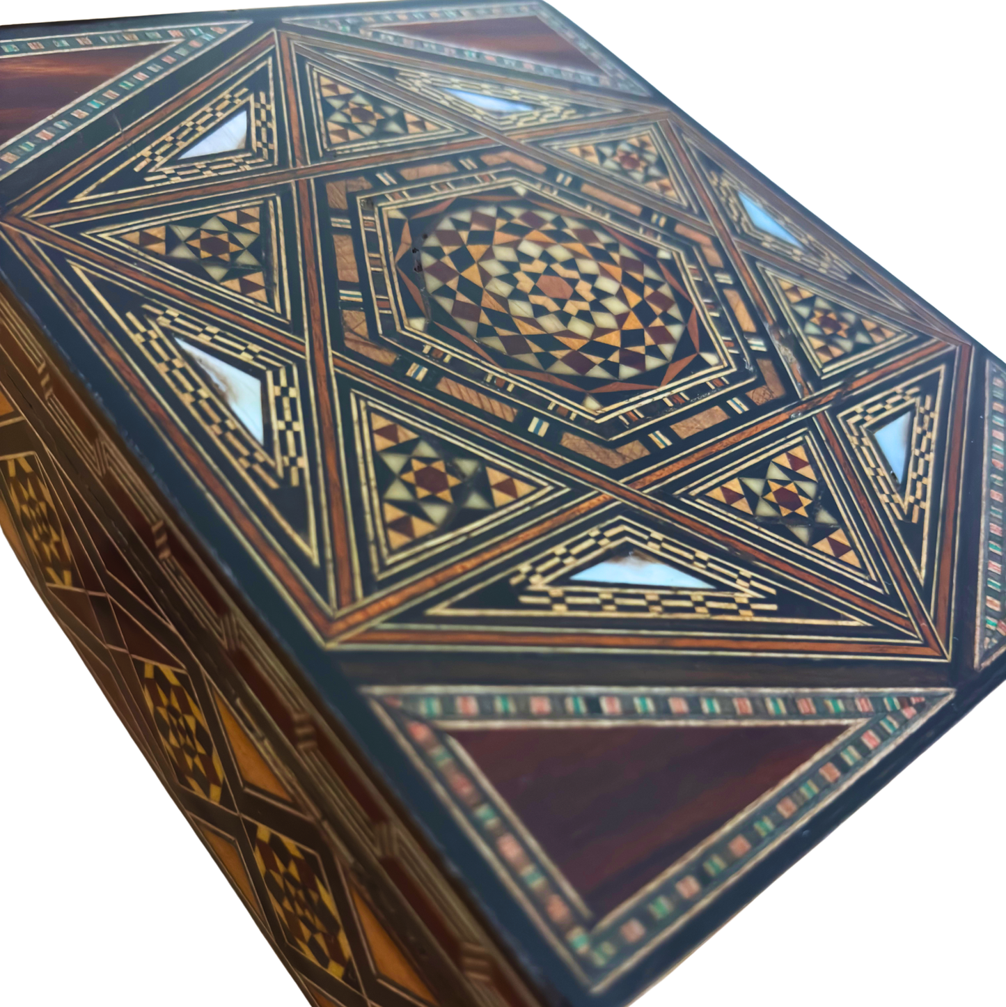 Refined Damascene Mosaic Box by Master Gaby Al Dayeh – Mother of Pearl & Velvet Interior