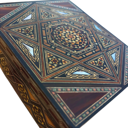 Refined Damascene Mosaic Box by Master Gaby Al Dayeh – Mother of Pearl & Velvet Interior