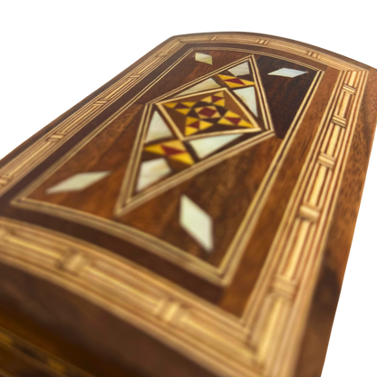 Handcrafted Damascene Jewelry Box – Luxury Wood Design with Mother of Pearl Inlay