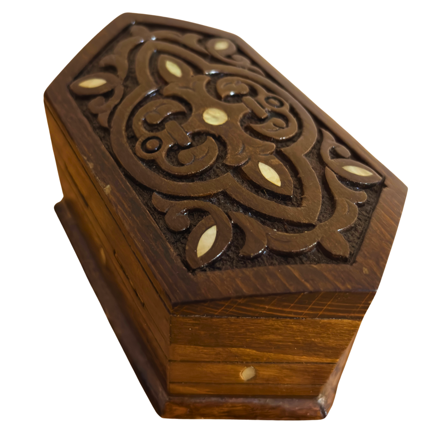 Scatola in Faggio Intagliata a Mano – Madreperla e Velluto, Design Orientale Senza Tempo