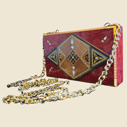 Pochette di Lusso in Mosaico Damasceno con Madreperla e Interno in Broccato