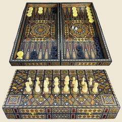 Royal Chess & Backgammon Set, closed, with a mosaic board cover