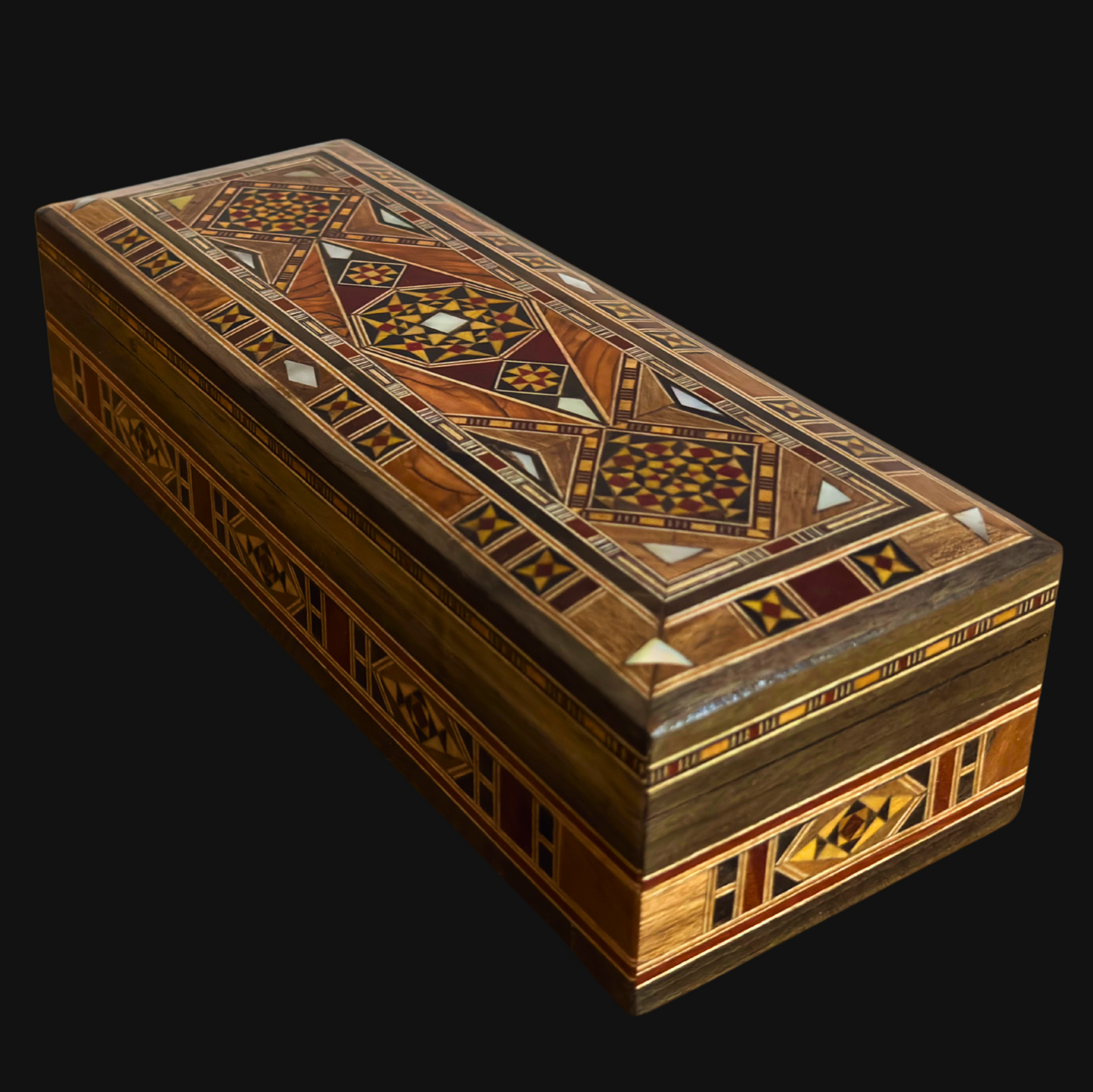 Damascene Mosaic Pen, Jewelry & Rosary Box – Handcrafted Pearl Art