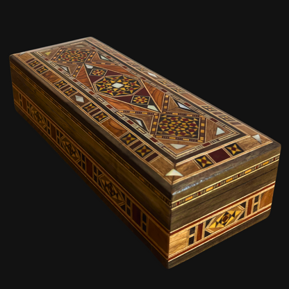 Damascene Mosaic Pen, Jewelry & Rosary Box – Handcrafted Pearl Art