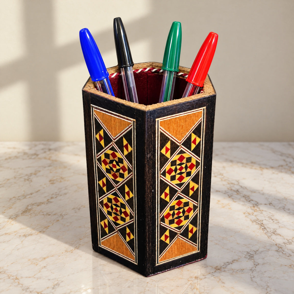 Scholar's Pen Holder on marble holding four pens