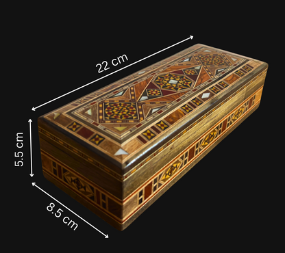 Damascene Mosaic Pen, Jewelry & Rosary Box – Handcrafted Pearl Art