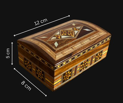 Handcrafted Damascene Jewelry Box – Luxury Wood Design with Mother of Pearl Inlay