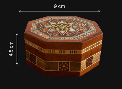 Damascene Mosaic Jewelry Box – Handcrafted Wood & Mother of Pearl Inlay in Warm Rustic Terracotta
