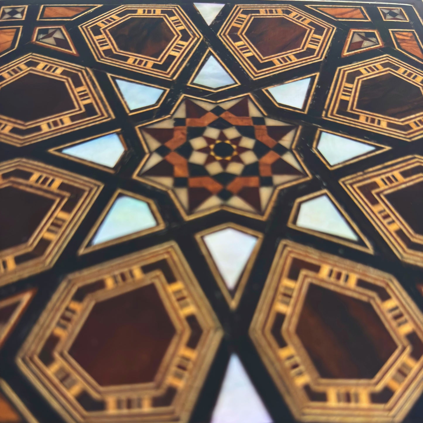 Handcrafted Damascene Mosaic Box by Master Gaby Al Dayeh – Mother of Pearl & Velvet Elegance