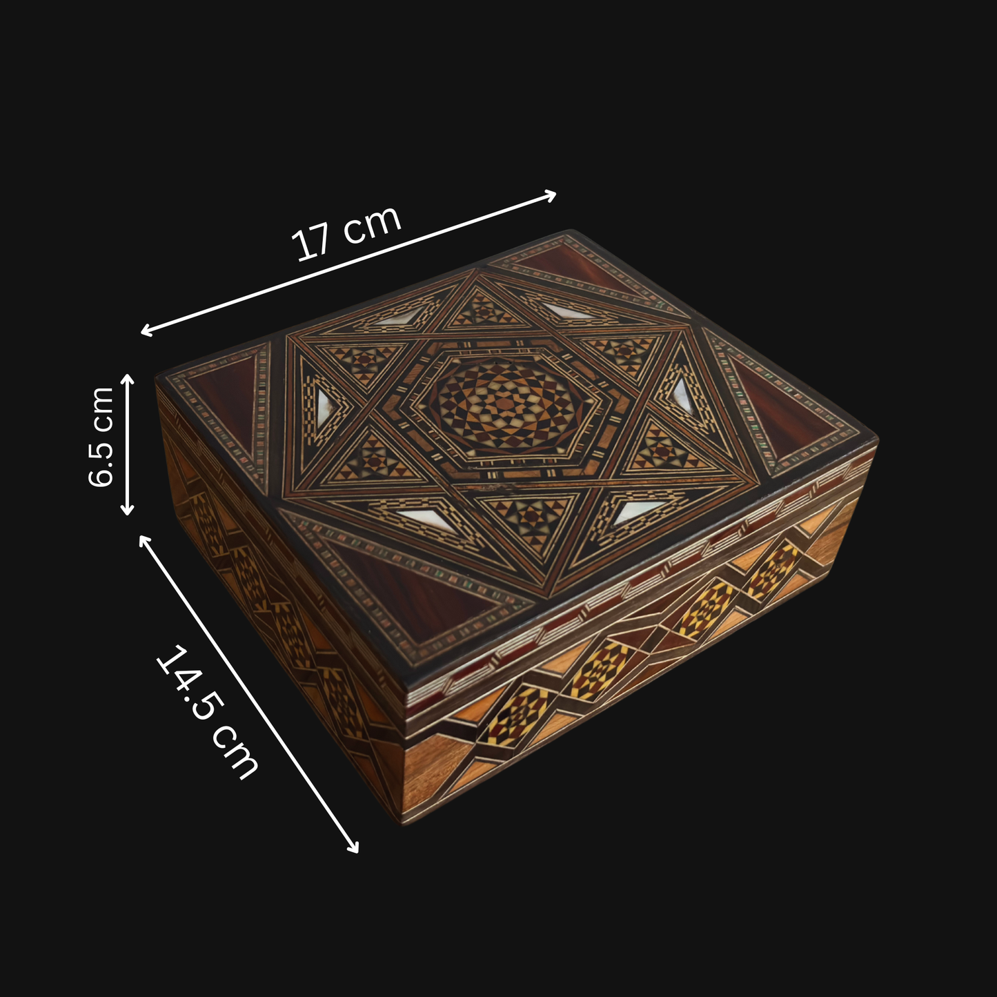 Refined Damascene Mosaic Box by Master Gaby Al Dayeh – Mother of Pearl & Velvet Interior