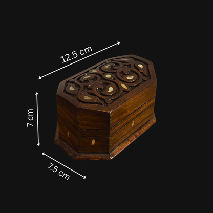 Hand-Carved Beechwood Box with Mother of Pearl Inlay – Walnut Finish Elegance