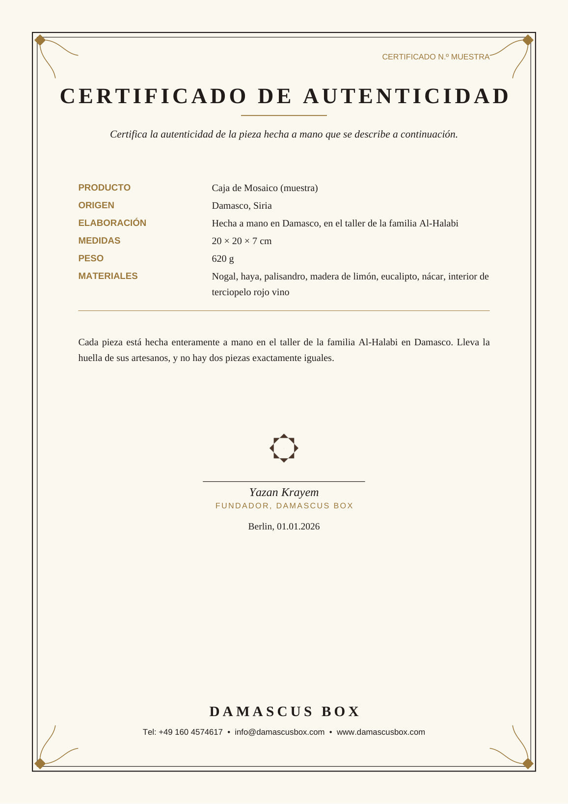 Certificado de muestra