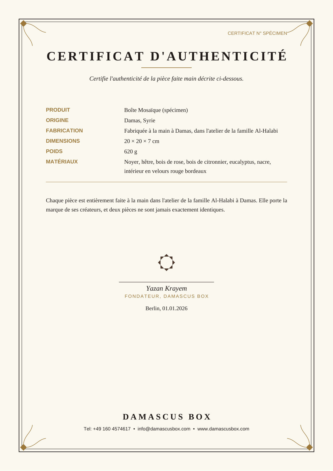 Exemple de certificat