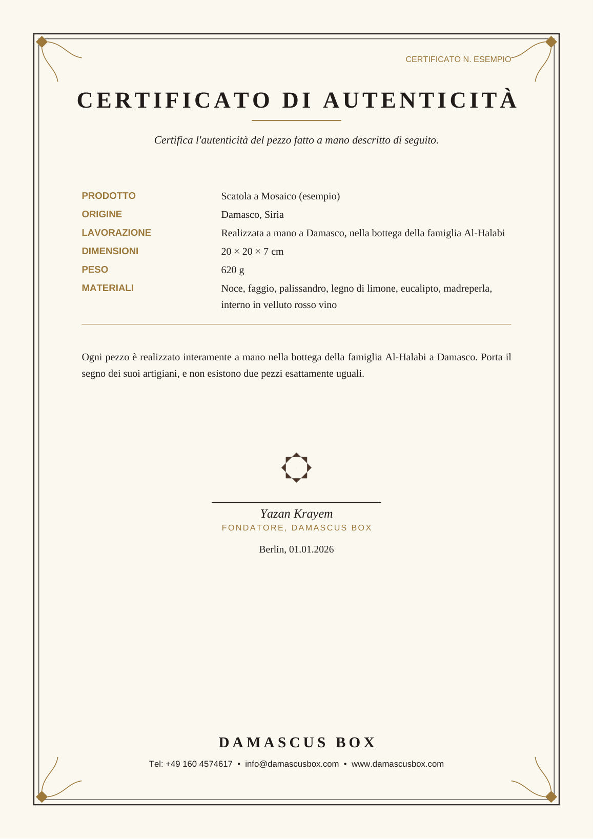 Certificato di esempio