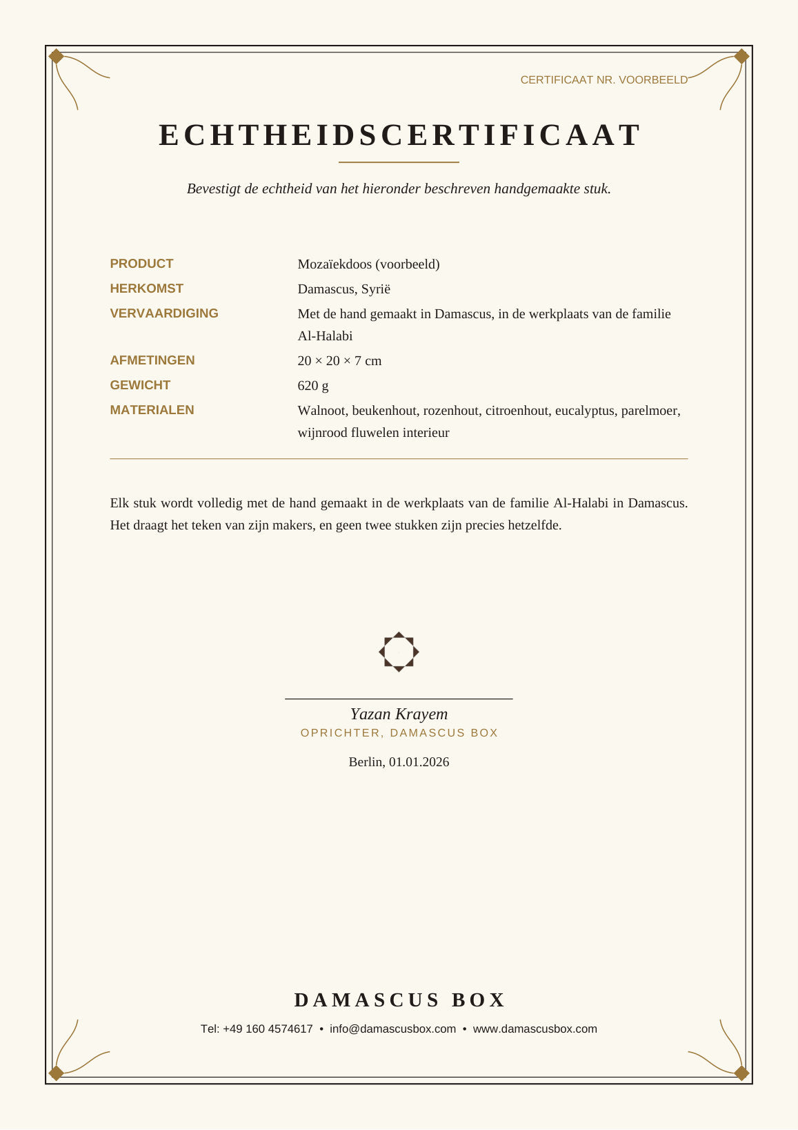 Voorbeeldcertificaat