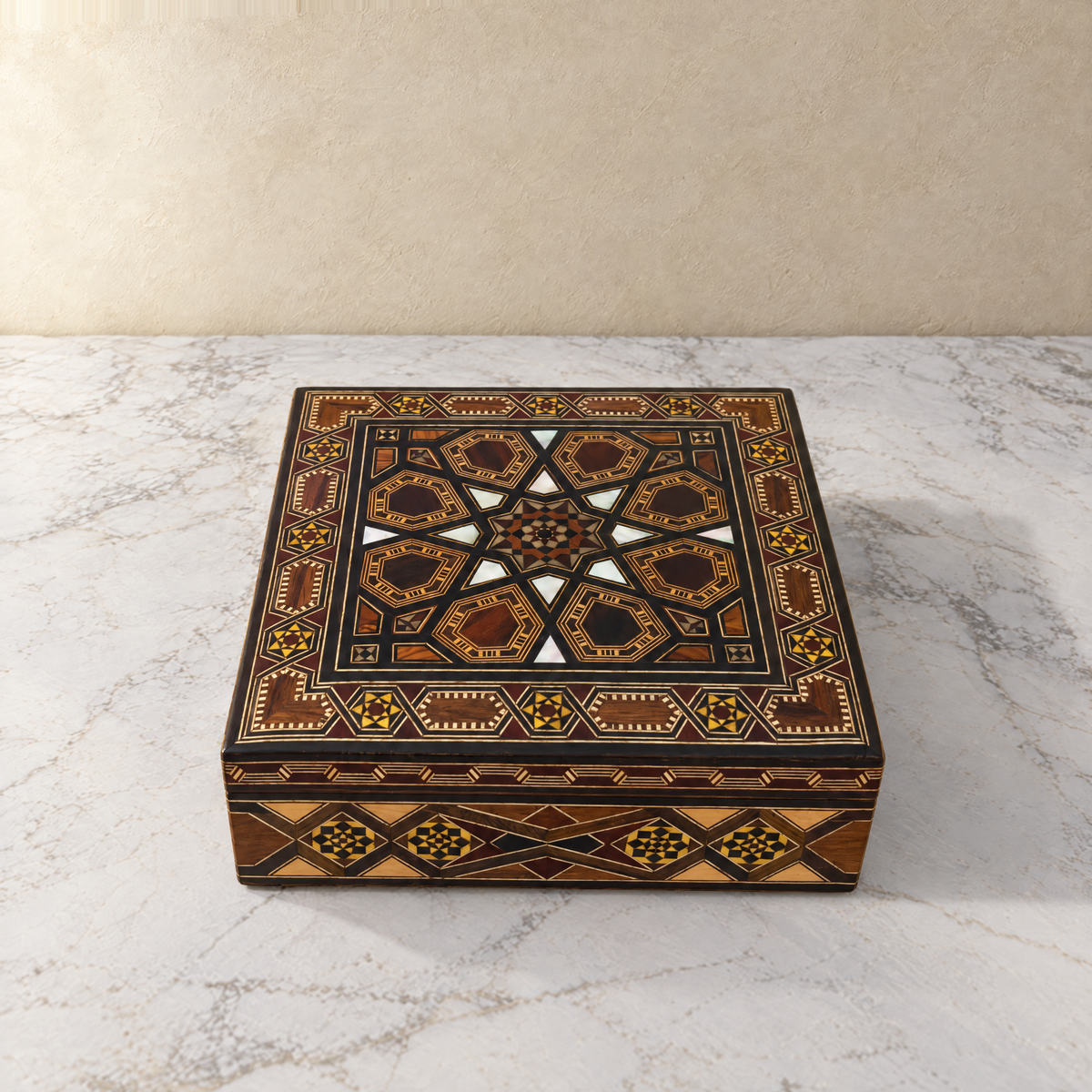 Venerable Mosaic Box, closed, on marble