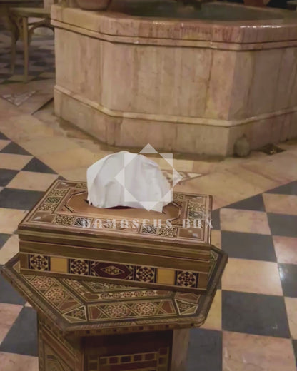 Elegante Caixa de Lenços Damasquina em Madeira – Madrepérola & Interior em Veludo