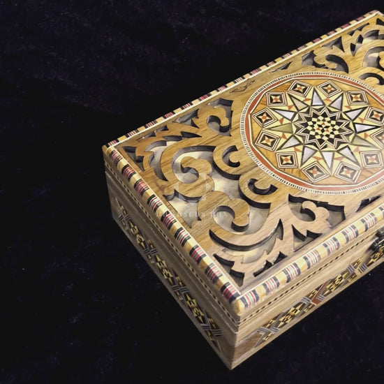 Sun Mosaic Box video: the closed box, a close-up of the inlay and the open box