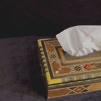 Twilight Mosaic Tissue Box video: the tissue box, a close-up of the lid and the open box