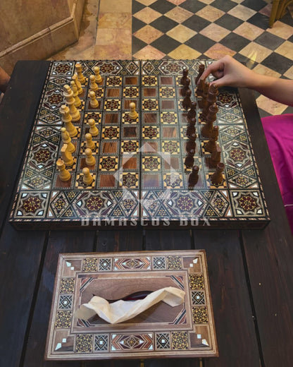 Handcrafted Damascene Backgammon & Chess Table Set by Gaby Al Dayeh – Mother of Pearl Inlay