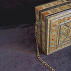 Layla Damascene Clutch video: the clutch, a close-up of the inlay and the open clutch