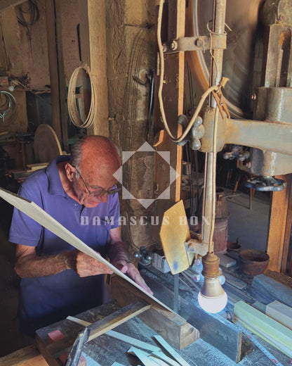 Handcrafted Damascene Mosaic Box by Master Gaby Al Dayeh – Mother of Pearl & Velvet Elegance