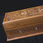 Regal Carved Box video: the closed box, a close-up of the inlay and the open box
