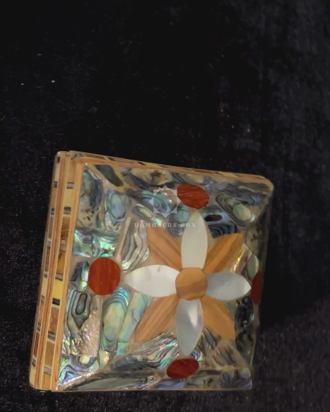 Treasure Mu'ashak box, close-ups of the lid and the brocade interior