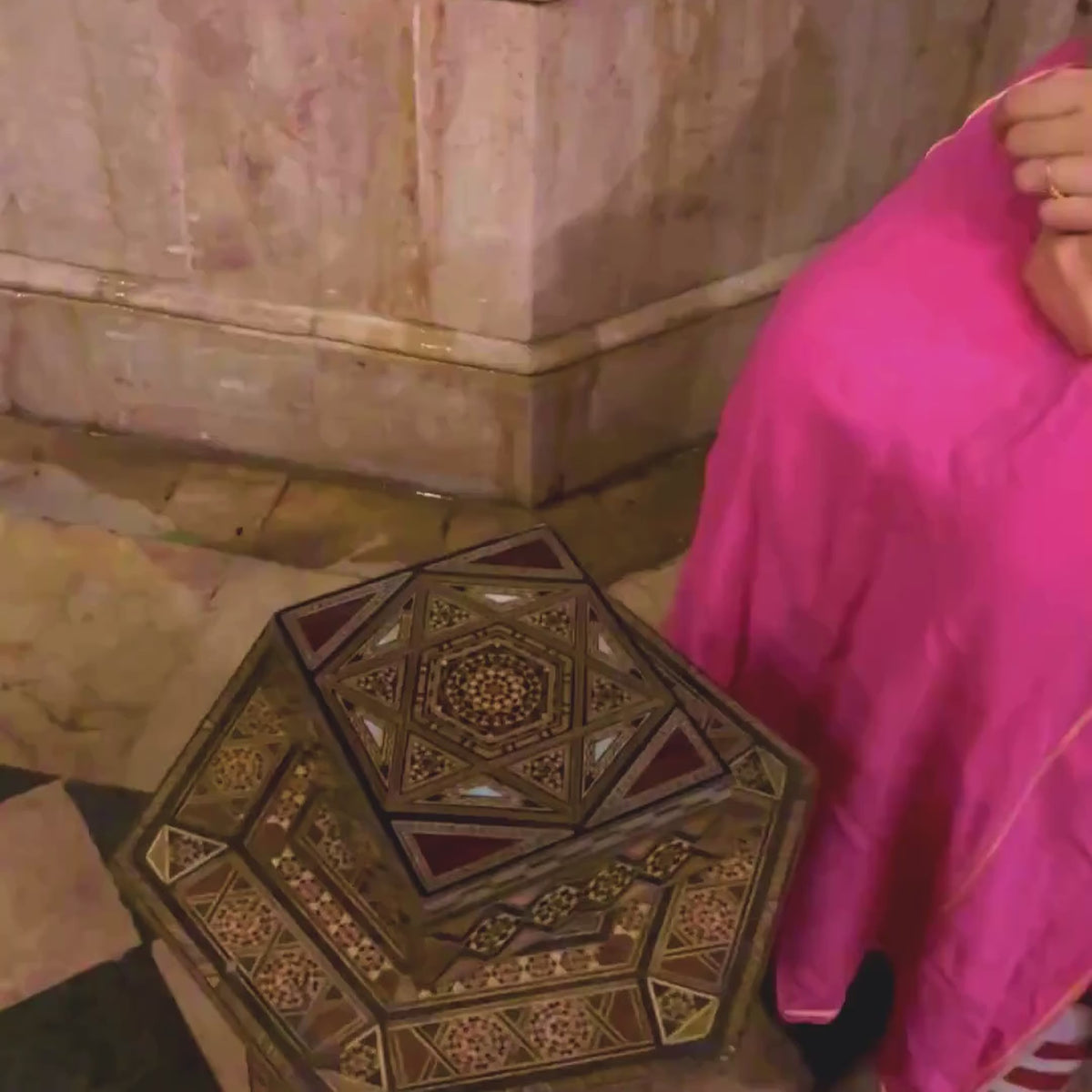 Storied Mosaic Box video: the box lifted and opened in a courtyard